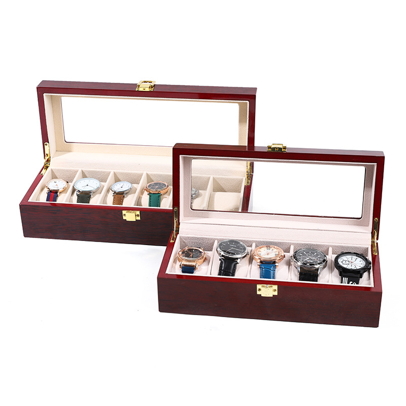 Watch Display Case Glass Top 12 Slots - กล่องใส่นาฬิกาเปียโน2/3/5/6/10/12ช่อง, กล่องใส่นาฬิกาทำจากไม้สีแดงใส่จัดเก็บเครื่องประดับกล่องโชว์นาฬิกา
