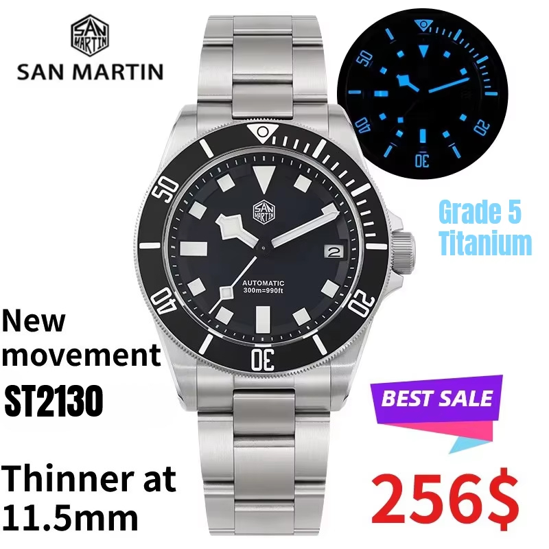 Titanium Automatic Watch 300M Sapphire - ซานมาร์ติน SN0121T นาฬิกาดำน้ำไทเทเนียม ST2130 นาฬิกาอัตโนมัติเกรด 5