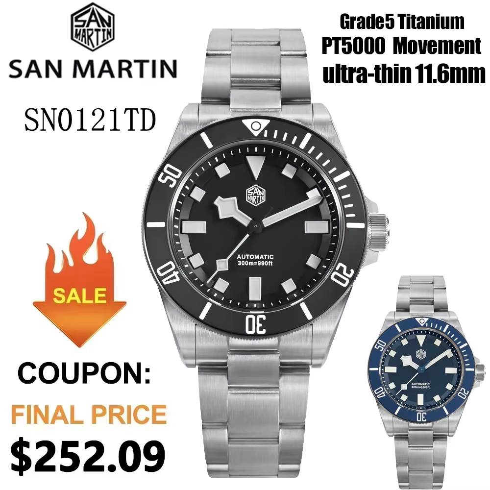 Titanium Automatic Watch 300M Sapphire - นาฬิกาดำน้ำซานมาร์ติน SN0121TE ไทเทเนียม ระบบอัตโนมัติ ST2130 ตัวเรือนไทเทเนียมเกรด